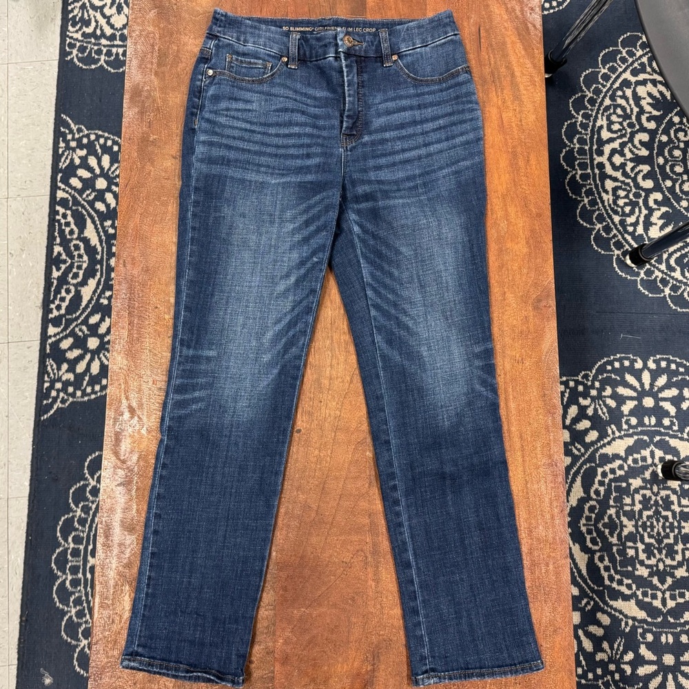 Chico’s‎ So Slimming Girlfriend Slim Leg Crop 0.5 Jeans Dark Wash Stretch Size 2